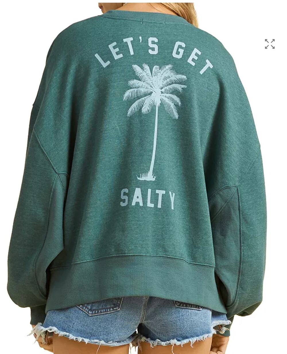 Billabong x The Salty Blonde Green Embroidered Pullover Large